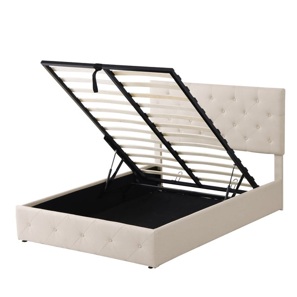 HomeRoots Beige Tufted Faux Leather Full Bed Frame - Stylish Modern Design with Comfort & Durability for Your Bedroom 592914