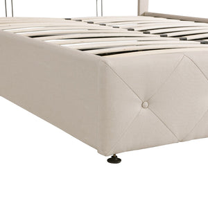 HomeRoots Beige Tufted Faux Leather Full Bed Frame - Stylish Modern Design with Comfort & Durability for Your Bedroom 592914