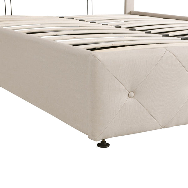 HomeRoots Beige Tufted Faux Leather Full Bed Frame - Stylish Modern Design with Comfort & Durability for Your Bedroom 592914