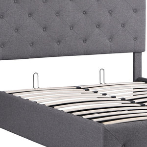 HomeRoots Gray Tufted Faux Leather Full Bed Frame - Modern Comfort with Padded Headboard & Durable Design 592915