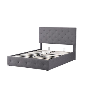 HomeRoots Gray Tufted Faux Leather Full Bed Frame - Modern Comfort with Padded Headboard & Durable Design 592915