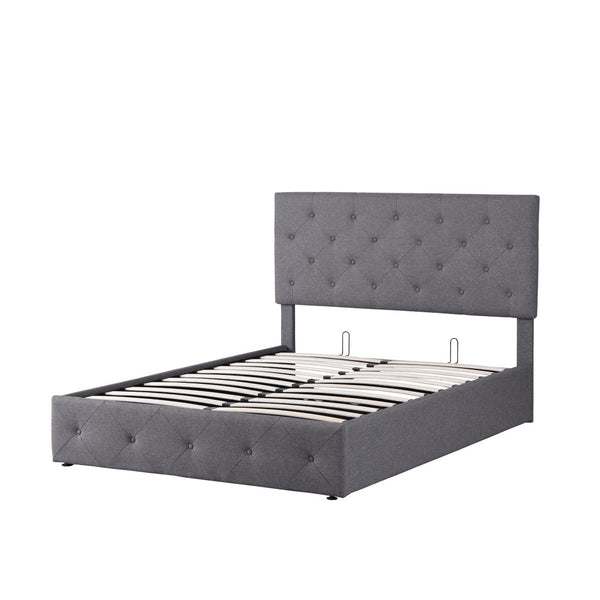 HomeRoots Gray Tufted Faux Leather Full Bed Frame - Modern Comfort with Padded Headboard & Durable Design 592915
