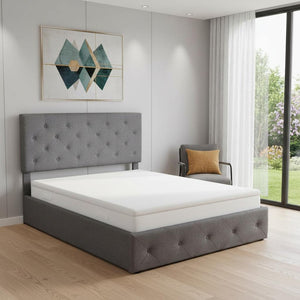 HomeRoots Gray Tufted Faux Leather Full Bed Frame - Modern Comfort with Padded Headboard & Durable Design 592915