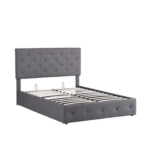 HomeRoots Gray Tufted Faux Leather Full Bed Frame - Modern Comfort with Padded Headboard & Durable Design 592915