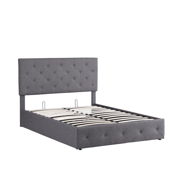 HomeRoots Gray Tufted Faux Leather Full Bed Frame - Modern Comfort with Padded Headboard & Durable Design 592915
