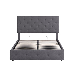 HomeRoots Gray Tufted Faux Leather Full Bed Frame - Modern Comfort with Padded Headboard & Durable Design 592915