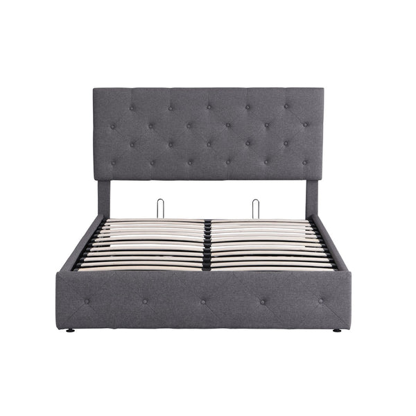 HomeRoots Gray Tufted Faux Leather Full Bed Frame - Modern Comfort with Padded Headboard & Durable Design 592915
