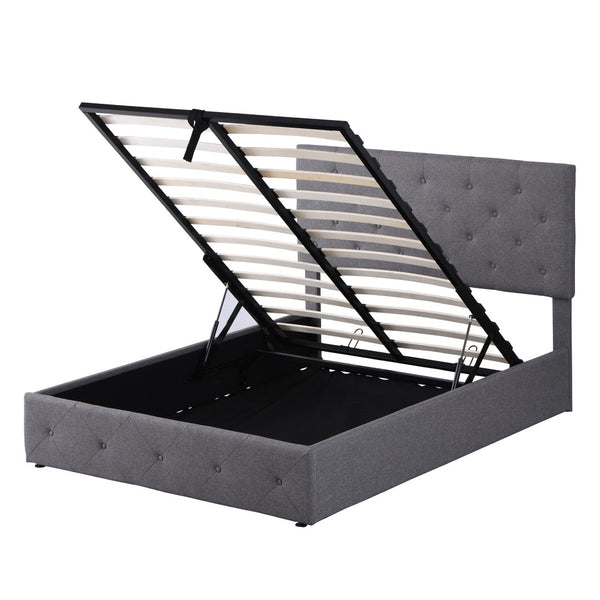 HomeRoots Gray Tufted Faux Leather Full Bed Frame - Modern Comfort with Padded Headboard & Durable Design 592915