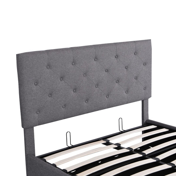 HomeRoots Gray Tufted Faux Leather Full Bed Frame - Modern Comfort with Padded Headboard & Durable Design 592915