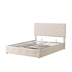 HomeRoots Beige Tufted Faux Leather Queen Bed Frame - Modern Comfort, Stylish Design for Serene Bedrooms 592916
