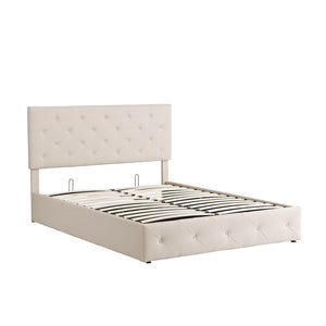 HomeRoots Beige Tufted Faux Leather Queen Bed Frame - Modern Comfort, Stylish Design for Serene Bedrooms 592916