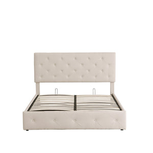 HomeRoots Beige Tufted Faux Leather Queen Bed Frame - Modern Comfort, Stylish Design for Serene Bedrooms 592916