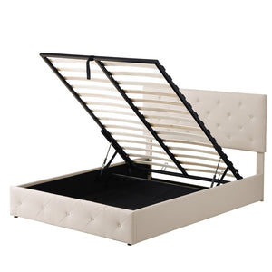 HomeRoots Beige Tufted Faux Leather Queen Bed Frame - Modern Comfort, Stylish Design for Serene Bedrooms 592916