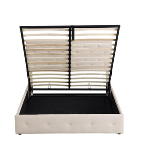 HomeRoots Beige Tufted Faux Leather Queen Bed Frame - Modern Comfort, Stylish Design for Serene Bedrooms 592916