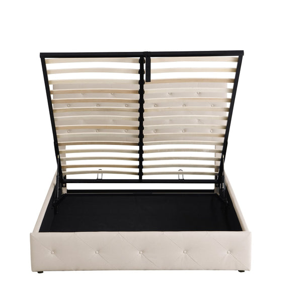 HomeRoots Beige Tufted Faux Leather Queen Bed Frame - Modern Comfort, Stylish Design for Serene Bedrooms 592916