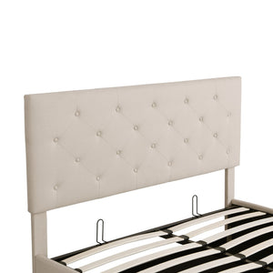 HomeRoots Beige Tufted Faux Leather Queen Bed Frame - Modern Comfort, Stylish Design for Serene Bedrooms 592916