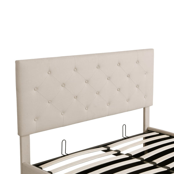 HomeRoots Beige Tufted Faux Leather Queen Bed Frame - Modern Comfort, Stylish Design for Serene Bedrooms 592916