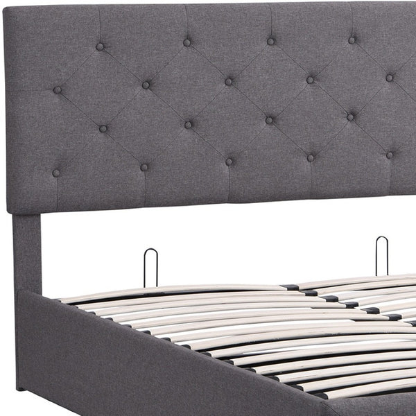 HomeRoots Gray Tufted Faux Leather Queen Bed Frame - Modern Platform Design for Stylish Bedrooms & Comfort 592917