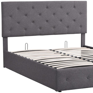 HomeRoots Gray Tufted Faux Leather Queen Bed Frame - Modern Platform Design for Stylish Bedrooms & Comfort 592917
