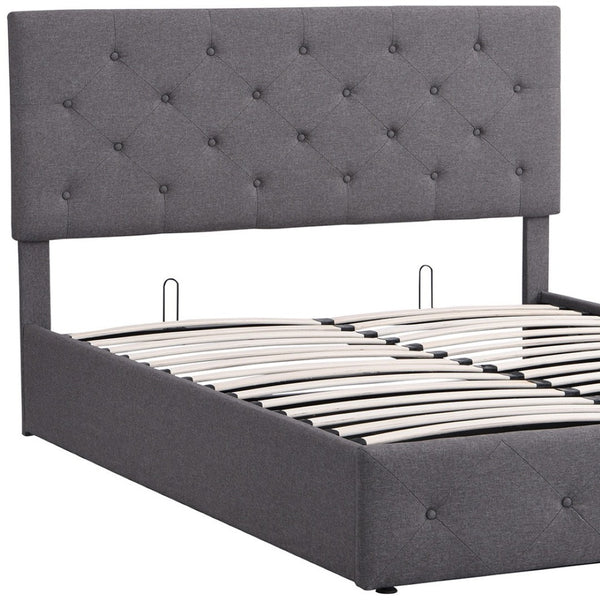 HomeRoots Gray Tufted Faux Leather Queen Bed Frame - Modern Platform Design for Stylish Bedrooms & Comfort 592917