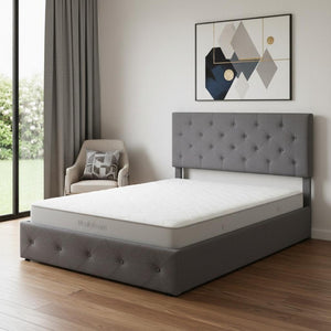 HomeRoots Gray Tufted Faux Leather Queen Bed Frame - Modern Platform Design for Stylish Bedrooms & Comfort 592917