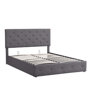 HomeRoots Gray Tufted Faux Leather Queen Bed Frame - Modern Platform Design for Stylish Bedrooms & Comfort 592917