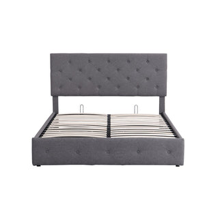 HomeRoots Gray Tufted Faux Leather Queen Bed Frame - Modern Platform Design for Stylish Bedrooms & Comfort 592917