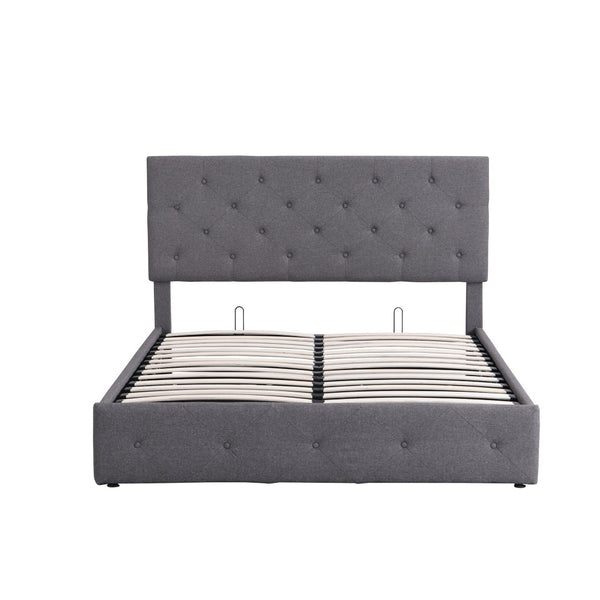 HomeRoots Gray Tufted Faux Leather Queen Bed Frame - Modern Platform Design for Stylish Bedrooms & Comfort 592917