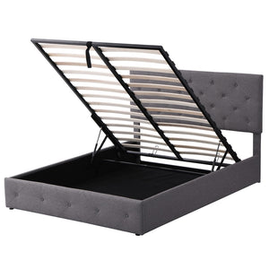 HomeRoots Gray Tufted Faux Leather Queen Bed Frame - Modern Platform Design for Stylish Bedrooms & Comfort 592917