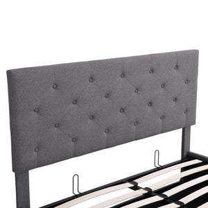 HomeRoots Gray Tufted Faux Leather Queen Bed Frame - Modern Platform Design for Stylish Bedrooms & Comfort 592917