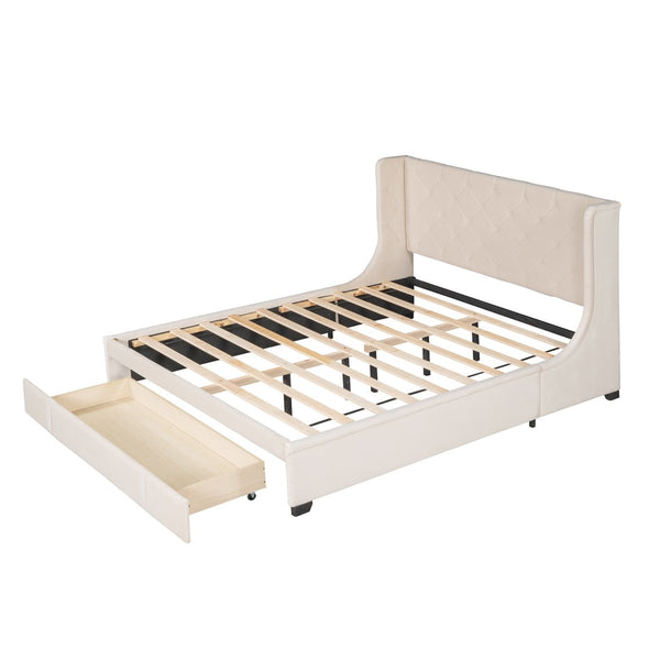 HomeRoots Beige Tufted Velvet Queen Bed Frame - Luxurious Upholstered Design for Modern Bedrooms & Comfort 592918