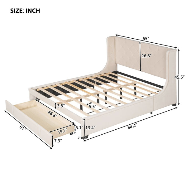 HomeRoots Beige Tufted Velvet Queen Bed Frame - Luxurious Upholstered Design for Modern Bedrooms & Comfort 592918