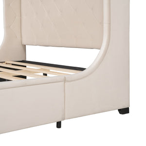 HomeRoots Beige Tufted Velvet Queen Bed Frame - Luxurious Upholstered Design for Modern Bedrooms & Comfort 592918