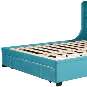 HomeRoots Blue Tufted Velvet Upholstered Queen Bed Frame - Chic, Cozy Luxury with Sturdy Platform Support 592919