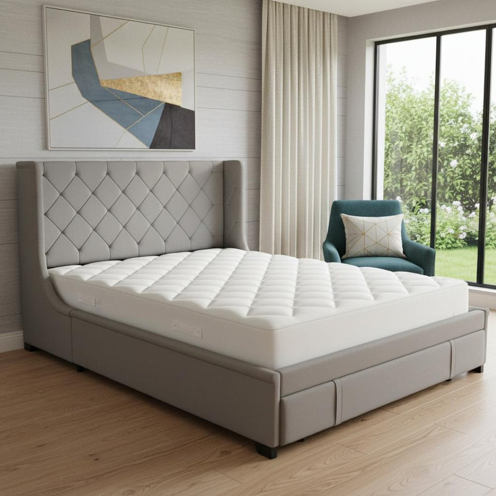HomeRoots Gray Tufted Velvet Queen Bed Frame – Stylish, Durable Design with Cozy Comfort & Modern Elegance 592920