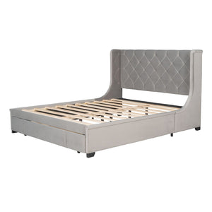 HomeRoots Gray Tufted Velvet Queen Bed Frame – Stylish, Durable Design with Cozy Comfort & Modern Elegance 592920