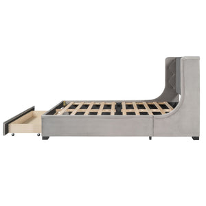 HomeRoots Gray Tufted Velvet Queen Bed Frame – Stylish, Durable Design with Cozy Comfort & Modern Elegance 592920