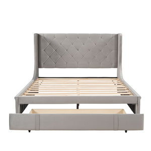 HomeRoots Gray Tufted Velvet Queen Bed Frame – Stylish, Durable Design with Cozy Comfort & Modern Elegance 592920