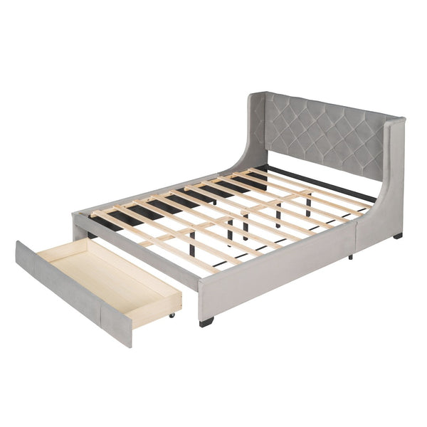 HomeRoots Gray Tufted Velvet Queen Bed Frame – Stylish, Durable Design with Cozy Comfort & Modern Elegance 592920