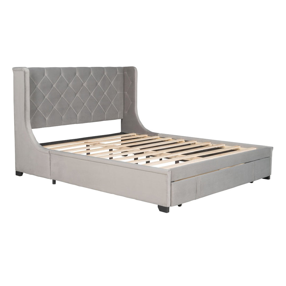 HomeRoots Gray Tufted Velvet Queen Bed Frame – Stylish, Durable Design with Cozy Comfort & Modern Elegance 592920