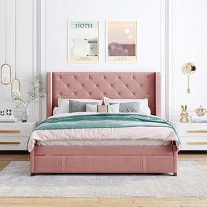 HomeRoots Pink Tufted Velvet Queen Bed Frame - Luxurious Upholstered Platform Design with Chic Modern Style 592921