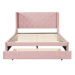 HomeRoots Pink Tufted Velvet Queen Bed Frame - Luxurious Upholstered Platform Design with Chic Modern Style 592921