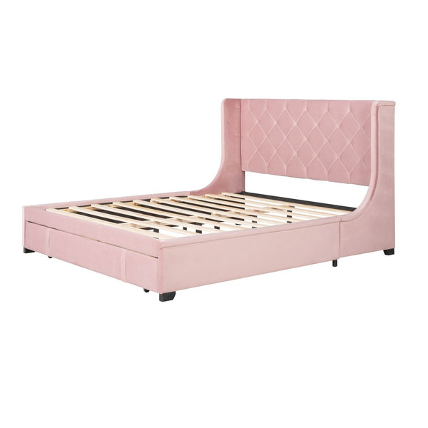 HomeRoots Pink Tufted Velvet Queen Bed Frame - Luxurious Upholstered Platform Design with Chic Modern Style 592921