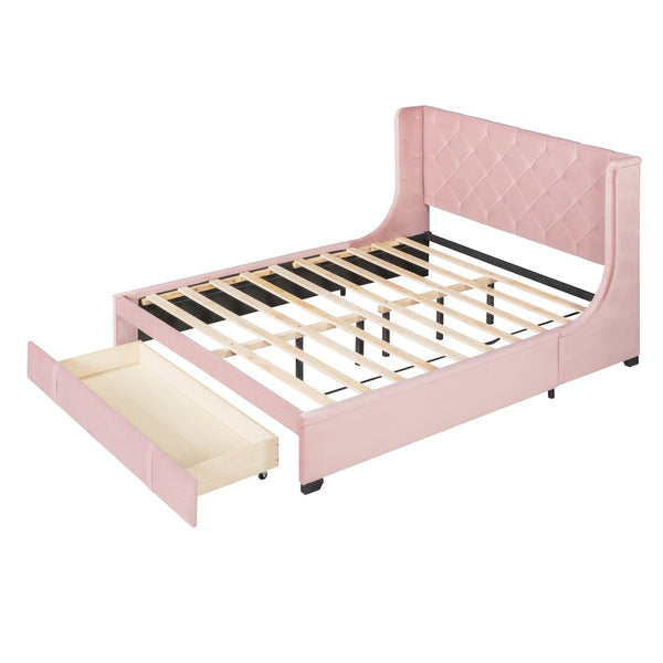 HomeRoots Pink Tufted Velvet Queen Bed Frame - Luxurious Upholstered Platform Design with Chic Modern Style 592921
