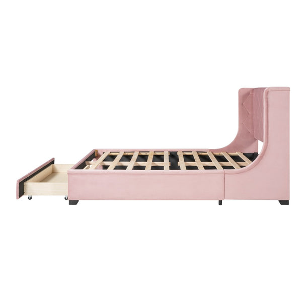 HomeRoots Pink Tufted Velvet Queen Bed Frame - Luxurious Upholstered Platform Design with Chic Modern Style 592921