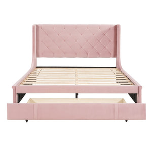 HomeRoots Pink Tufted Velvet Queen Bed Frame - Luxurious Upholstered Platform Design with Chic Modern Style 592921