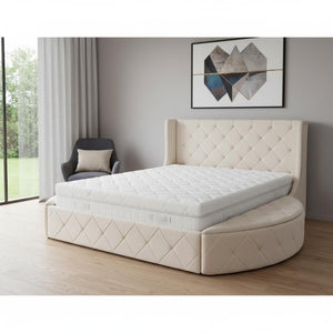 HomeRoots Beige Tufted Velvet Queen Bed Frame - Elegant Upholstered Centerpiece for Stylish Bedroom Retreat 592922