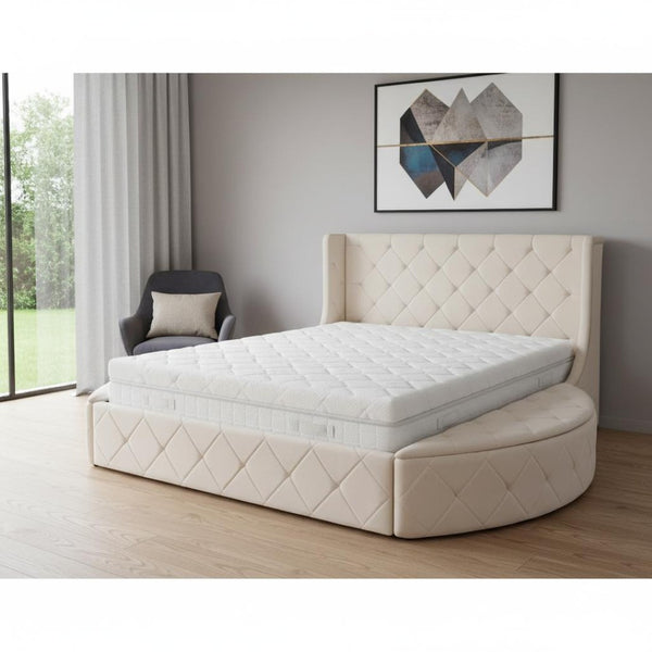 HomeRoots Beige Tufted Velvet Queen Bed Frame - Elegant Upholstered Centerpiece for Stylish Bedroom Retreat 592922