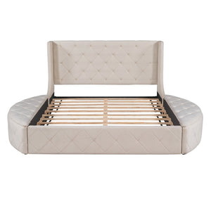 HomeRoots Beige Tufted Velvet Queen Bed Frame - Elegant Upholstered Centerpiece for Stylish Bedroom Retreat 592922