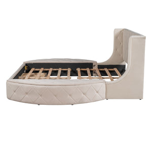 HomeRoots Beige Tufted Velvet Queen Bed Frame - Elegant Upholstered Centerpiece for Stylish Bedroom Retreat 592922